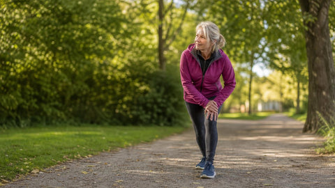 Femme active en promenade dans un parc ensoleillé, prévention du mal aux articulations au quotidien
